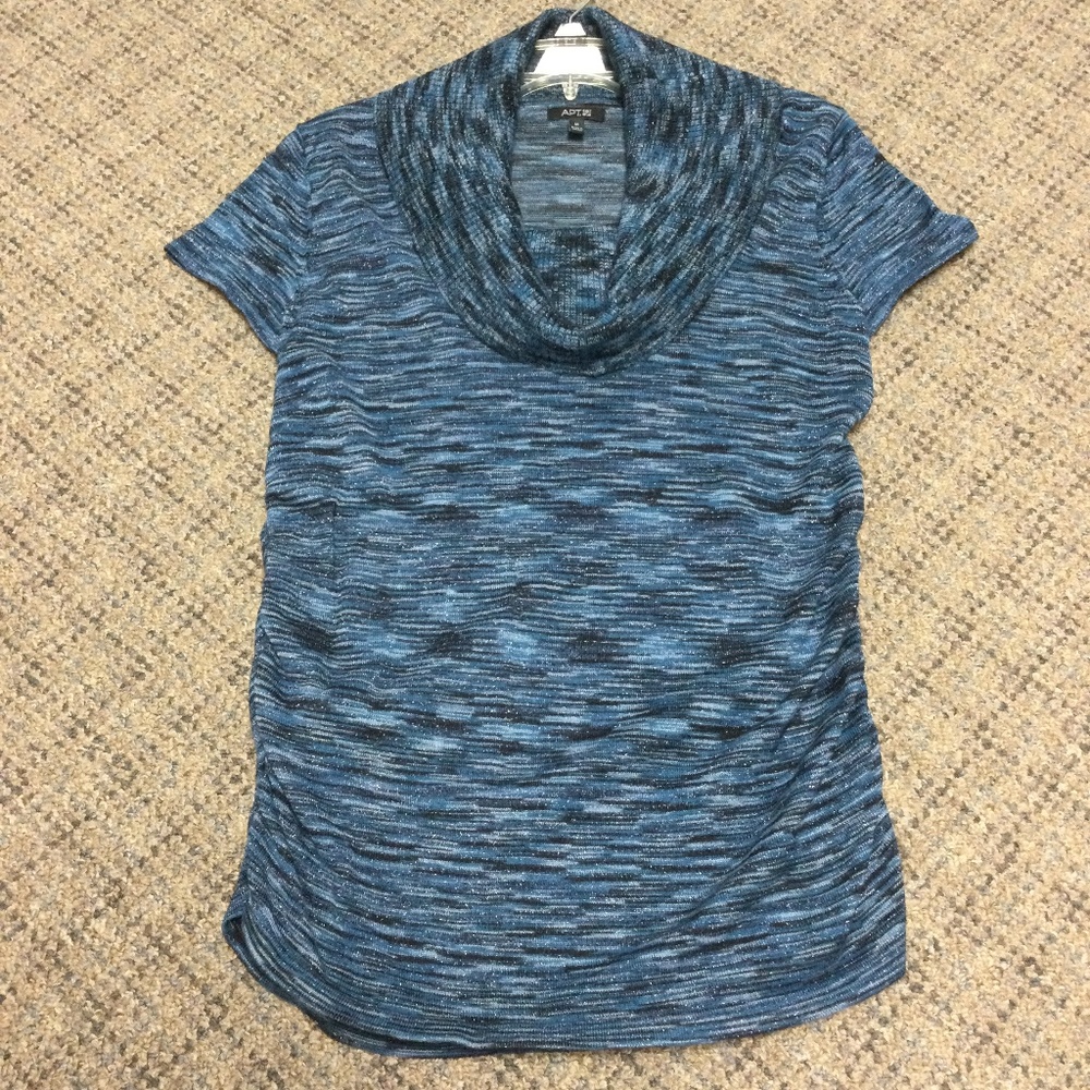 Apt. 9 Teal Black Silver Cowl Neck Short Sleeve Sweater Size Medium